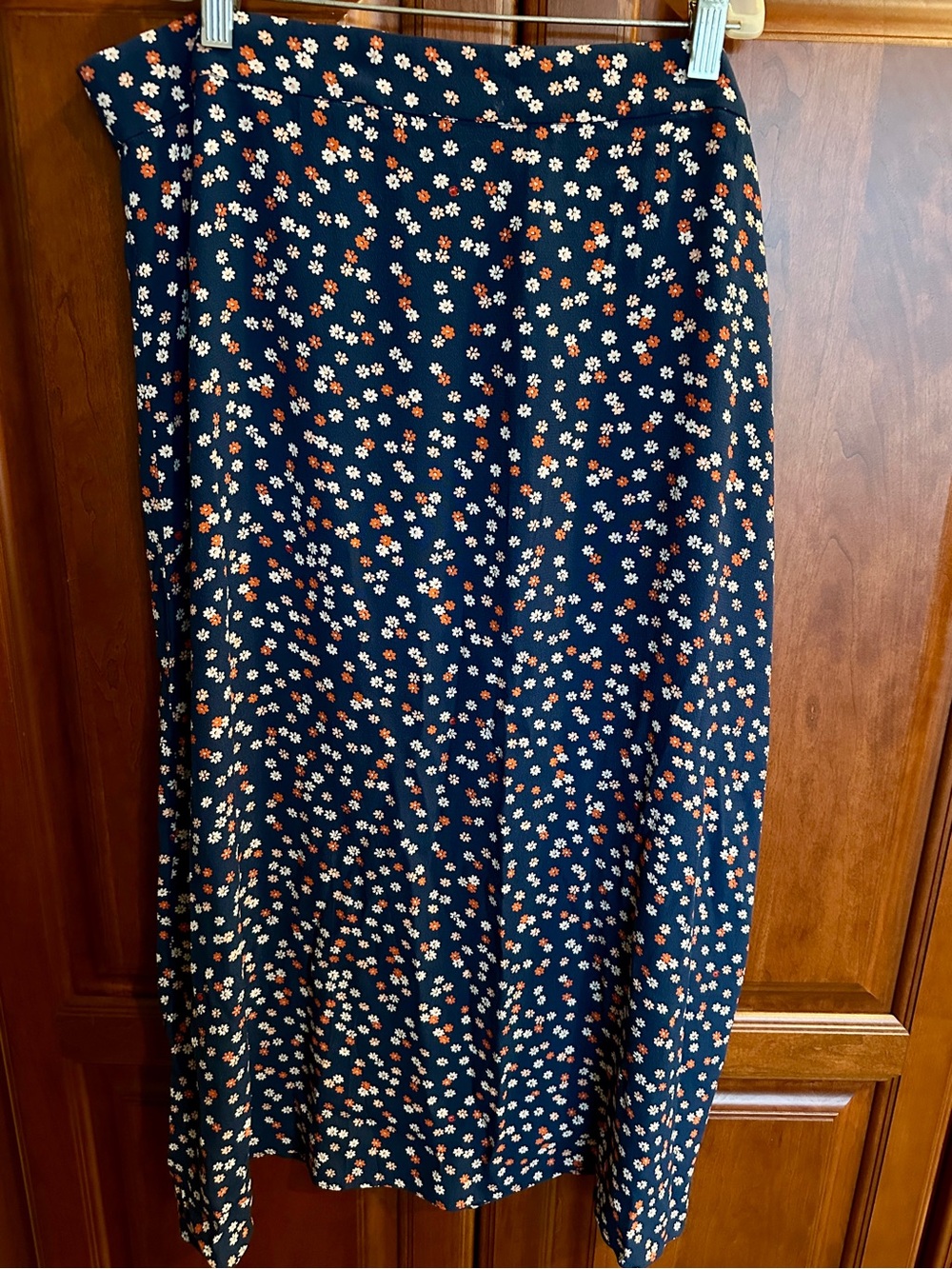 Madewell Navy Midi Skirt with White & Rust Floral Ditsy